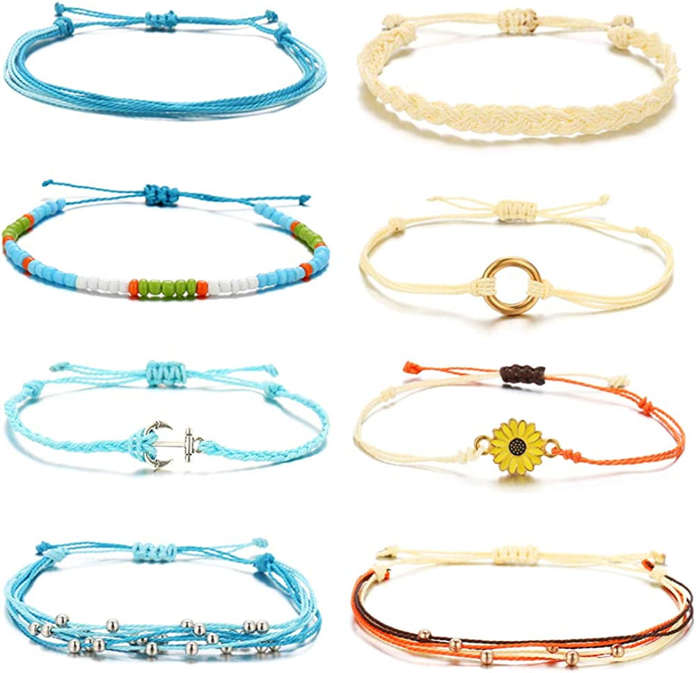HUASAI Vsco String Bracelets for Teen Girls Women Waterproof Boho Rope Bracelets Wave Surfer Bracelets Summer Beach Anklets Apparel & Accessories > Jewelry > Anklets HUASAI Sunflower+Anchor