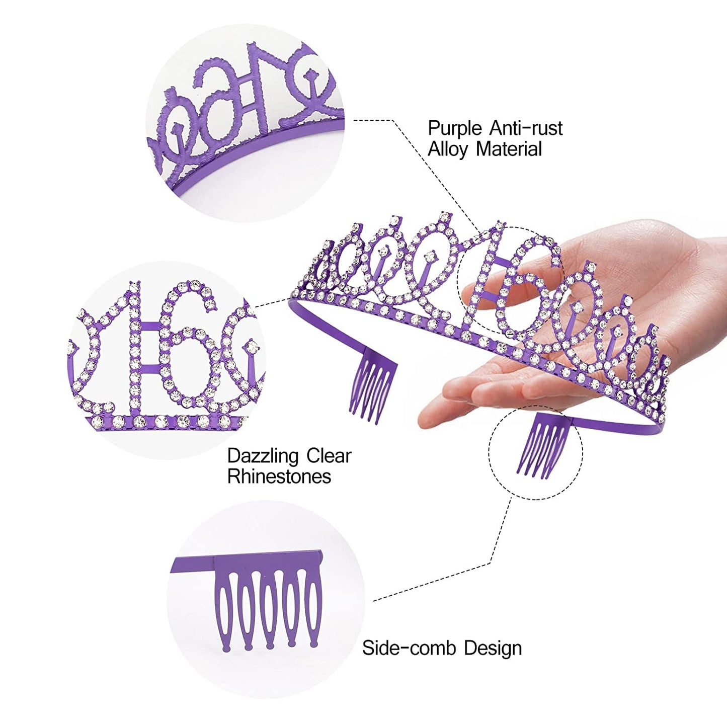 Sweet 16 Birthday Decorations Purple, 16Th Birthday Gifts for Girls, Sweet 16 Crown and Sash, 16Th Birthday Sash, Sweet 16 Sash and Tiara, Birthday Girl, Happy 16Th Birthday Party Supplies Cake Topper Apparel & Accessories > Clothing Accessories > Sashes CIEHER