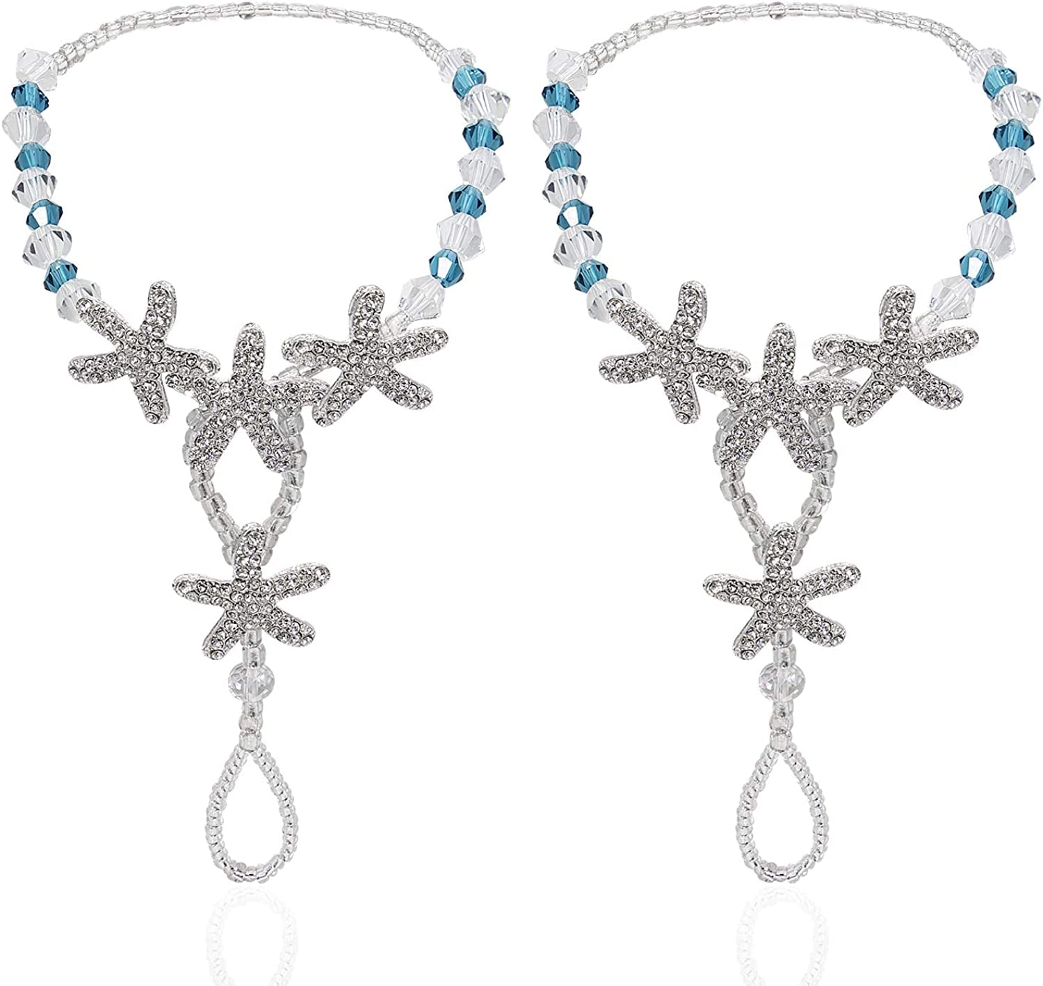 Bellady 2Pcs Pearl Ankle Chain Barefoot Sandals with Starfish Beach Wedding Foot Jewelry Apparel & Accessories > Jewelry > Anklets Bellady Silver_style 5