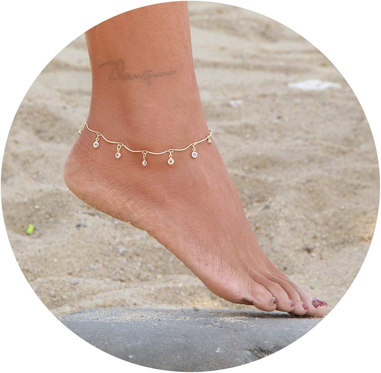 LOYATA Dainty Ankle Bracelet,14K Gold Plated Tiny Bead Anklet Dainty White Cubic Zirconia Cross Tassel Foot Chain Cute Lucky Moon Evil Eye Foot Jewelry Boho Anklets for Women Apparel & Accessories > Jewelry > Anklets LOYATA CZ 2