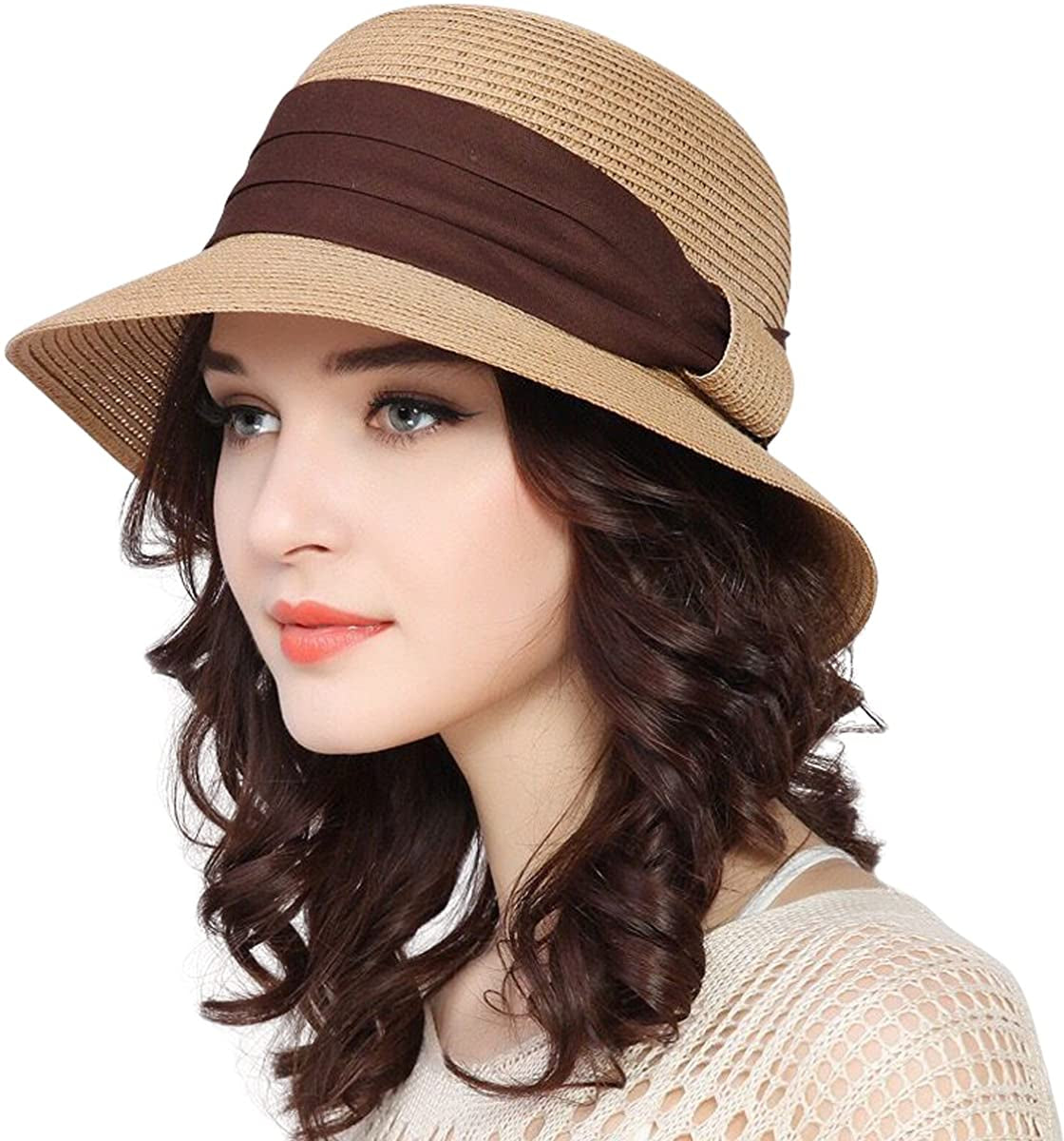 Lanzom Sun Hats for Women Wide Brim Straw Hat Summer Beach Hat Foldable Packable Cap for Travel Outdoor Apparel & Accessories > Clothing Accessories > Hats Lanzom Khaki One Size