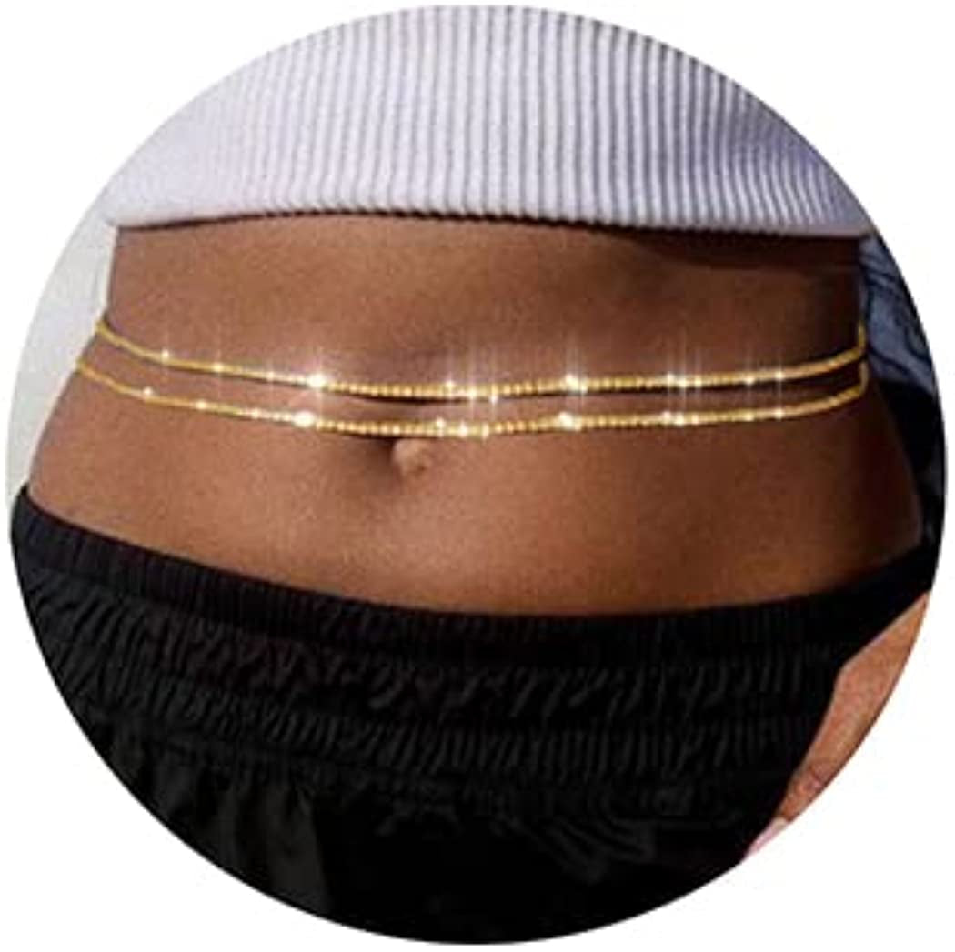 Relbcy Boho Crystal Waist Chain Belly Body Chain Festival Body Jewelry Nightclub Accessories for Women and Girls Apparel & Accessories > Jewelry > Body Jewelry Relbcy 2 Layers Gold
