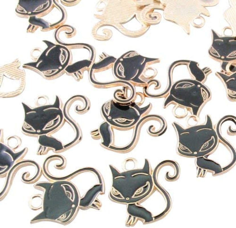 48Pcs Cate Cat Emanel Pendant Bracelet Charm Beads Findings Alloy Mix Lots (Multi-Color) Black
