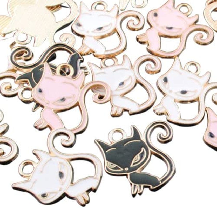 48Pcs Cate Cat Emanel Pendant Bracelet Charm Beads Findings Alloy Mix Lots (Multi-Color) Mix