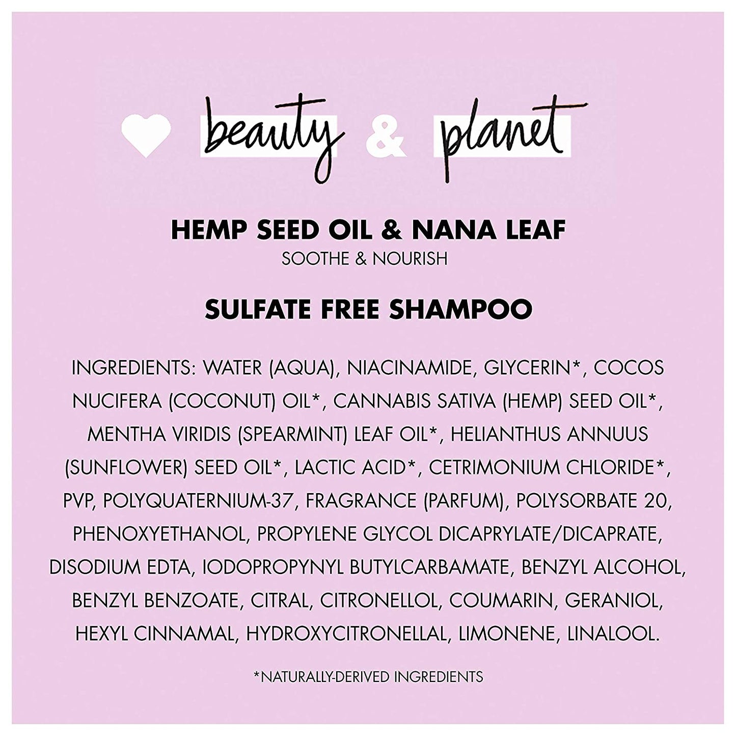 Love Beauty and Planet Soothe and Nourish Sulfate-Free Shampoo Dry Hair and Nourished Hair Care Hemp Seed Oil & Nana Leaf Paraben-Free, Silicone-Free and Vegan 32.3 Oz Health & Beauty > Personal Care > Hair Care Love Beauty And Planet