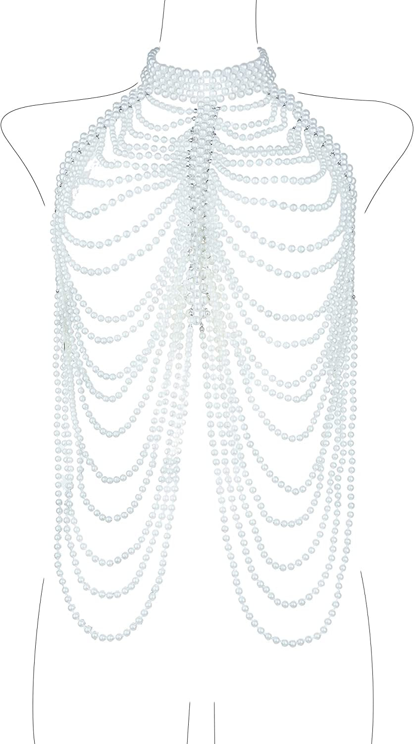 LORYP Pearl Body Chain Necklace for Women - Adjustable Size Pearl Shoulder Chains Fashion Colorfast Pearl Body Chain Jewelry Apparel & Accessories > Jewelry > Body Jewelry LORYP Pearl White-j