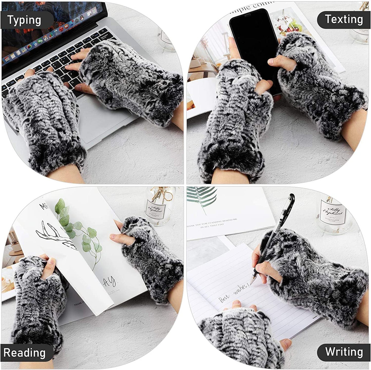 Fingerless Fur Gloves Smooth Faux Rabbit Furry Gloves Winter Warm Knitted Gloves for Women Girls Apparel & Accessories > Clothing Accessories > Gloves & Mittens Geyoga