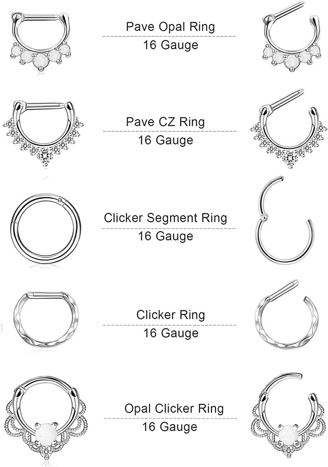 FINREZIO 16PCS 16G Stainless Steel Septum Piercing Nose Rings Hoop Tragus Cartilage Retainer Body Piercing Jewelry Apparel & Accessories > Jewelry > Rings FINREZIO