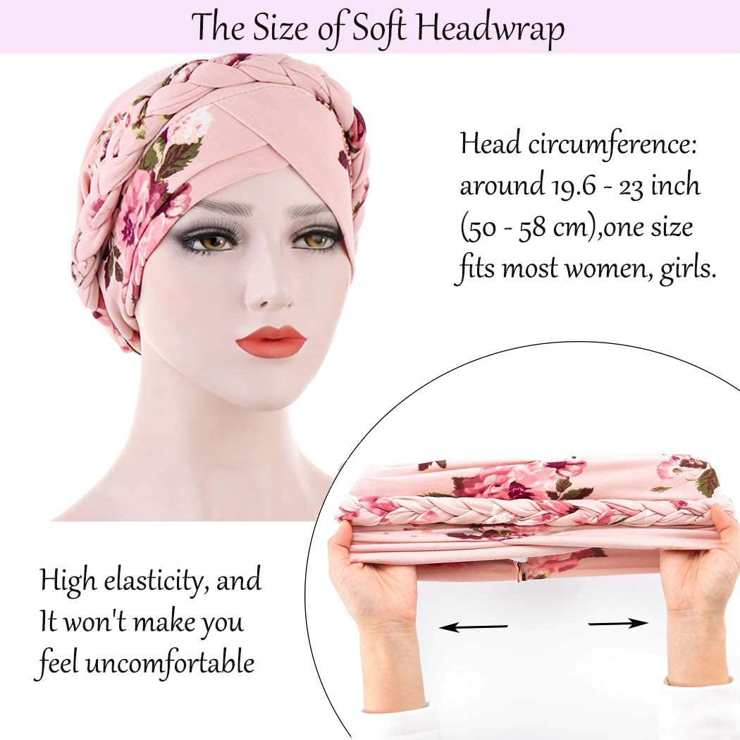 Woeoe African Turban Head Wrap Pink Pattern Head Scarf Soft Flower Print Head Cover Cap Headwear for Women and Girls(Pack of 2) Apparel & Accessories > Clothing Accessories > Headwear Woeoe