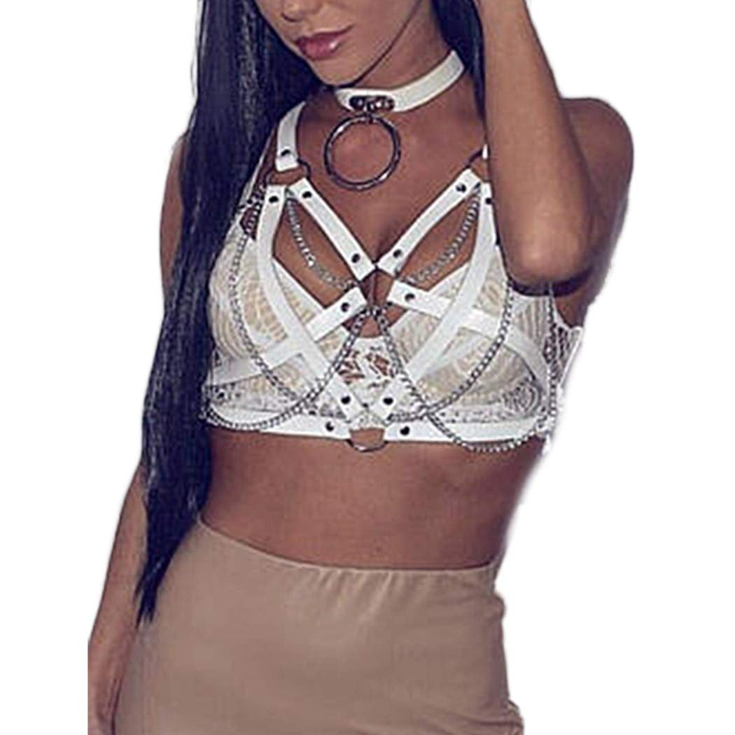 Bodiy Punk Goth Body Chain Bra Leather Harness Wasit Belly Bikini Chains Belt Jewelry Accessories for Women and Girls (White) Apparel & Accessories > Jewelry > Body Jewelry BODIY White