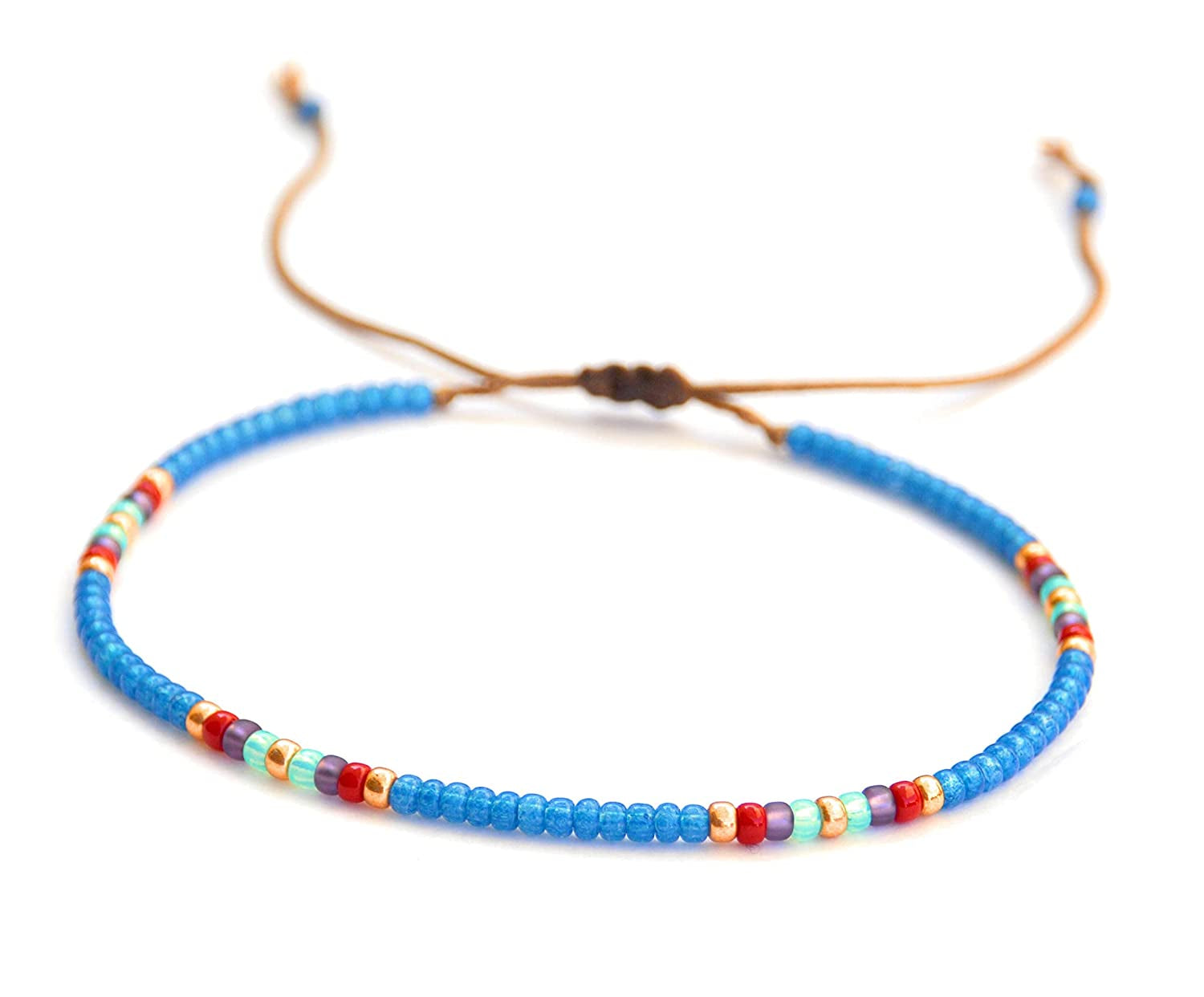 Beaded Anklet for Women, Unique Boho Bohemian Hippie Native American Beach Waterproof Anklet, Blue Gold Colorful, Handmade by Tribes Apparel & Accessories > Jewelry > Anklets Tribes by Sara K