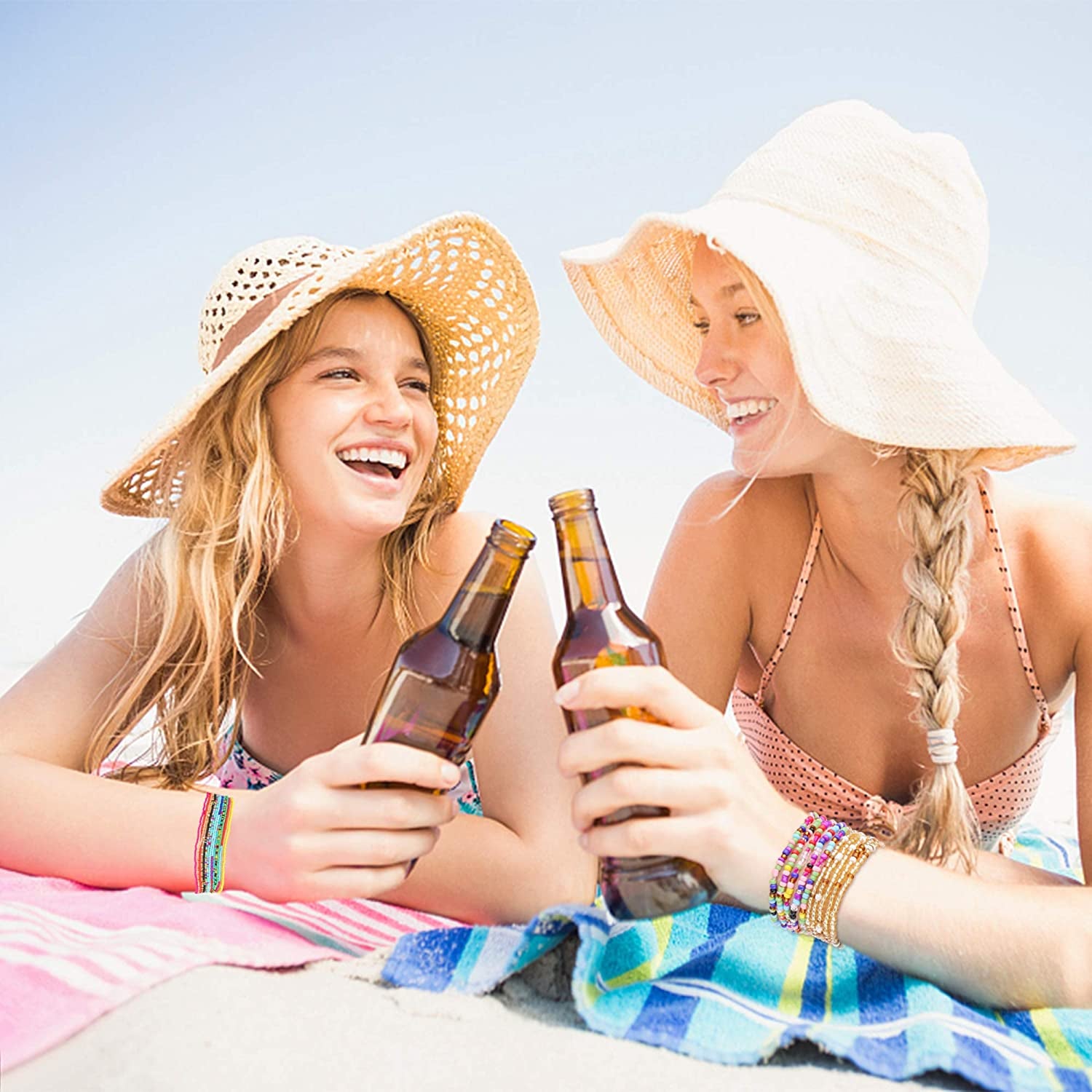 FIBO STEEL 24 Pcs Belly Waist Necklace Chain Summer Jewelry Bikini Body Chain for Women African Waist Bead Set Stretchy Elastic String Multi-Color Sexy Bracelet Anklet Apparel & Accessories > Jewelry > Body Jewelry FIBO STEEL