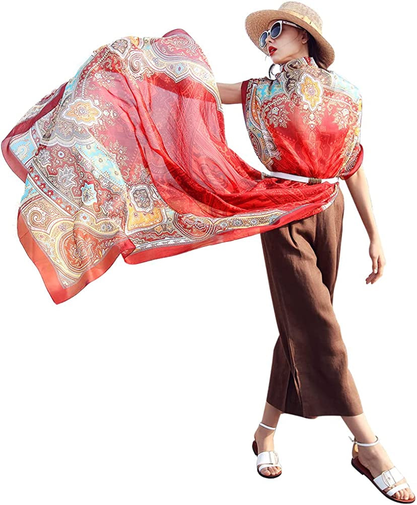 DANA XU Long Silk Fashion Oblong Floral Oversize Soft Scarf Wedding Shawls Beach Wraps Bandana Scarves for Women Apparel & Accessories > Clothing Accessories > Scarves & Shawls DANA XU 32 Red