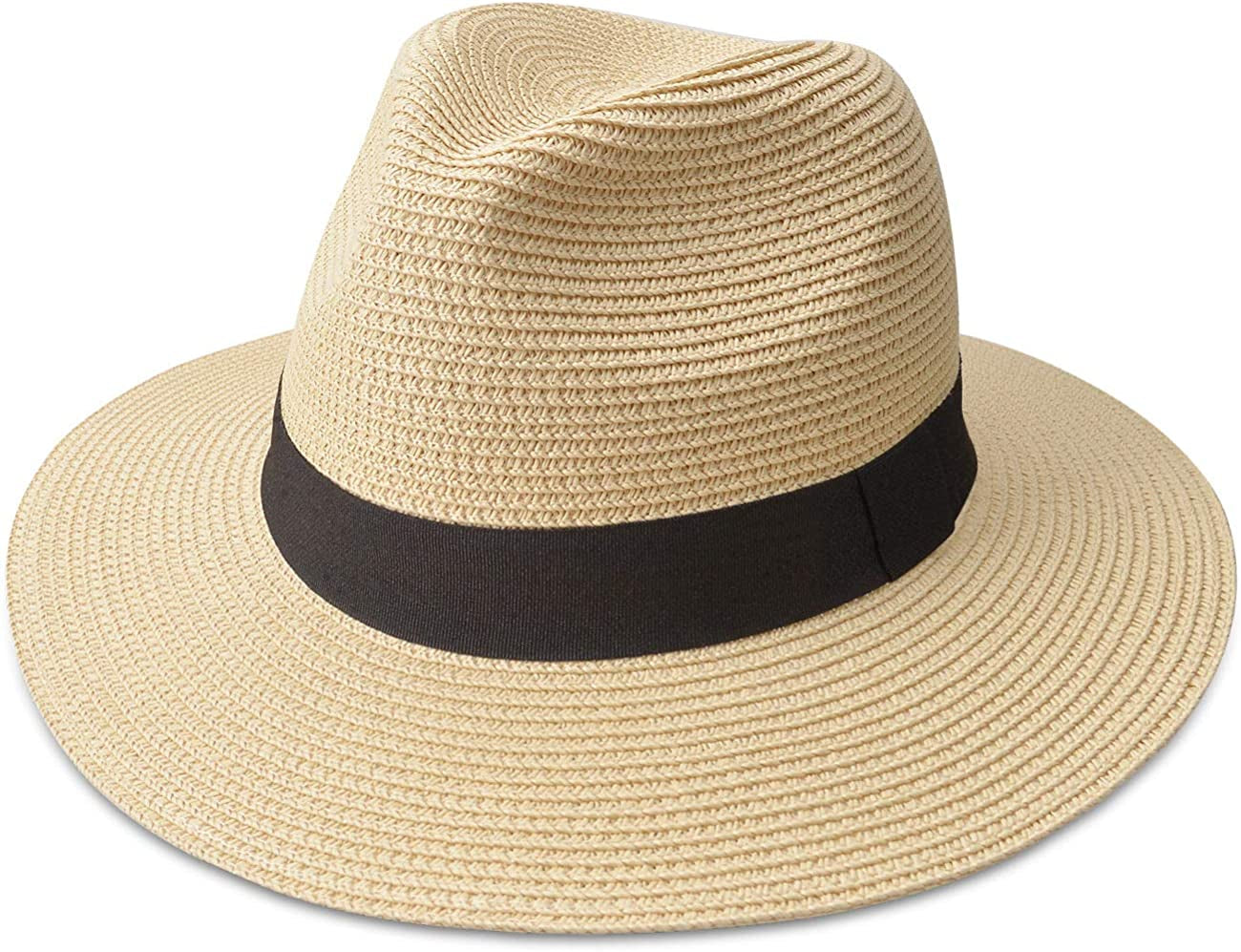 MAYLISACC Womens Straw Panama Hat, Wide Brim Beach Sun Hats Summer Foldable Travel Sunhat UPF50 Apparel & Accessories > Clothing Accessories > Hats MAYLISACC 1-b-beige-fk Medium