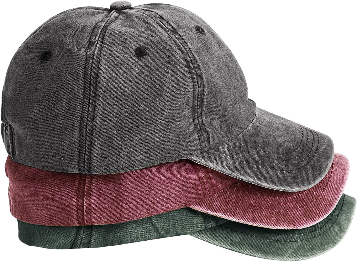 MEINICY 3 Pack Washed Plain Baseball Cap, Retro Adjustable Dad Hats Gift for Men/Women,Unstructured/Cotton Apparel & Accessories > Clothing Accessories > Hats MEINICY Black+burgundy+od Green