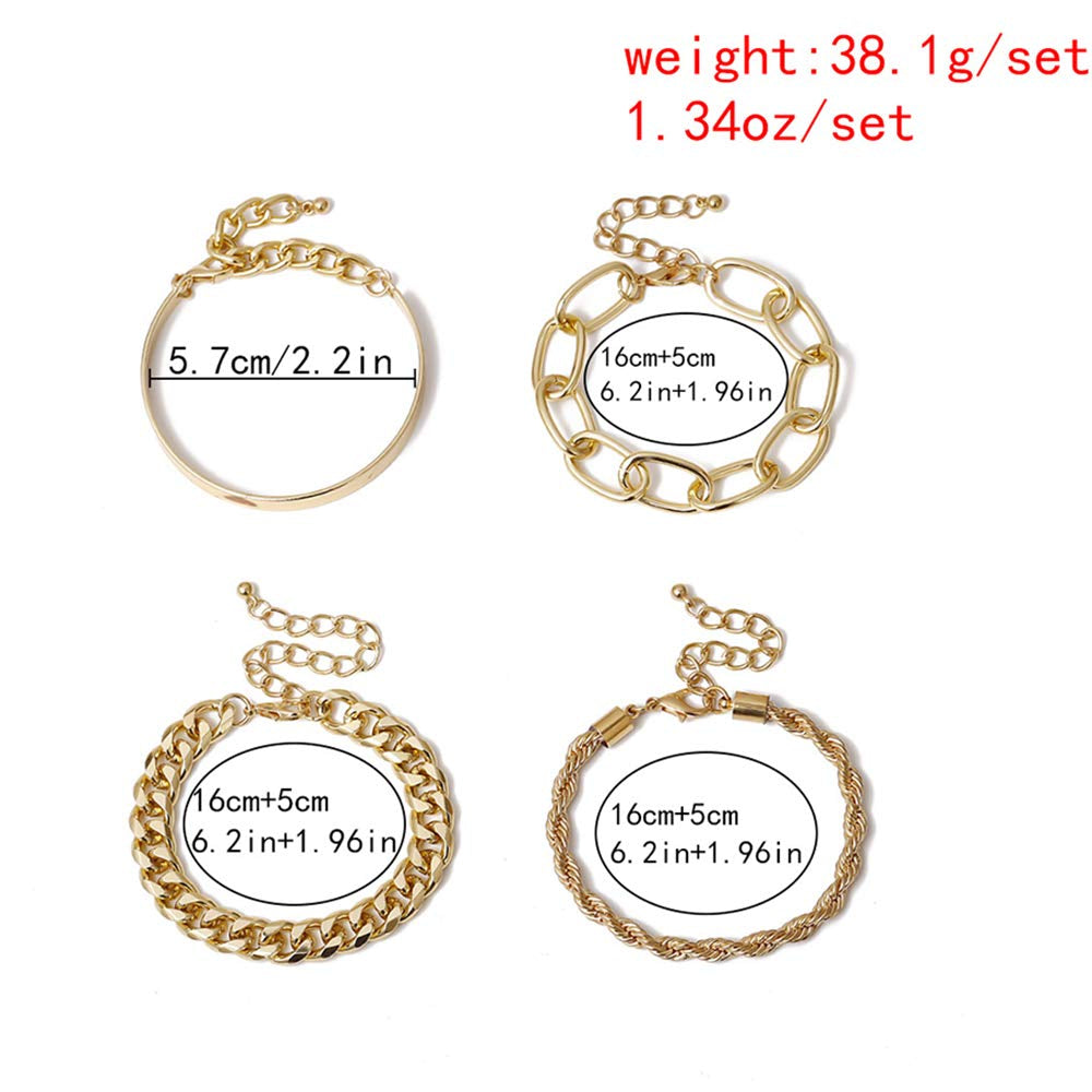 Fxmimior Dainty Boho Gold Silver Chain Bracelets Set for Women Adjustable Fashion Beaded Chunky Flat Cable Chain Punk Bracelets Jewelry for Women Girls Gift Set of 4 (Gold) Apparel & Accessories > Jewelry > Bracelets fxmimior