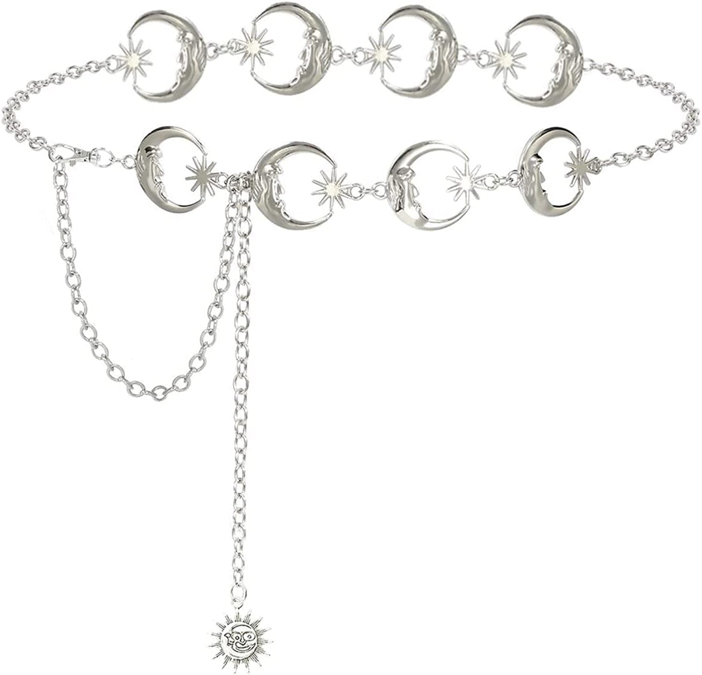 Honsny Chain Belt for Women Gold Sliver Moon Star Metal Waist Chain Belt Sun Pendant Belly Body Chains Jewelry Apparel & Accessories > Jewelry > Body Jewelry Honsny A:Silver 43.3 Inches