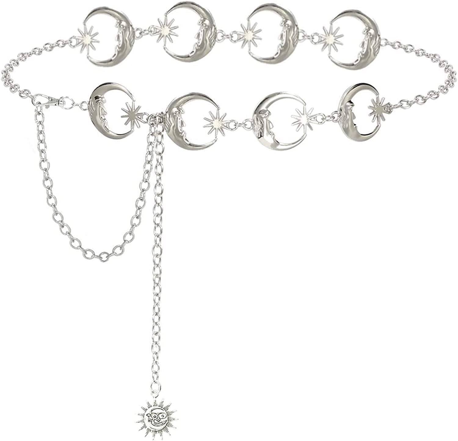 Honsny Chain Belt for Women Gold Sliver Moon Star Metal Waist Chain Belt Sun Pendant Belly Body Chains Jewelry Apparel & Accessories > Jewelry > Body Jewelry Honsny A:Silver 43.3 Inches