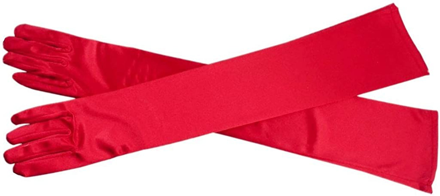 Dreamhigh Women'S Evening Party Mittens 21 " Long Black / White Satin Finger Gloves Apparel & Accessories > Clothing Accessories > Gloves & Mittens DreamHigh Red