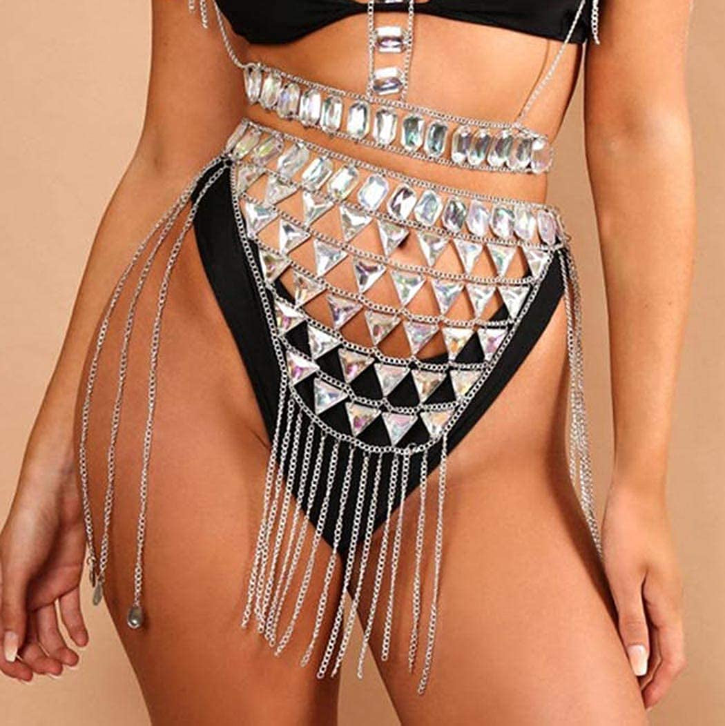 Victray Silver Waist Chain Beach Body Chains Fashion Waist Jewelry Rave Body Accessories for Women and Girls Apparel & Accessories > Jewelry > Body Jewelry Victray