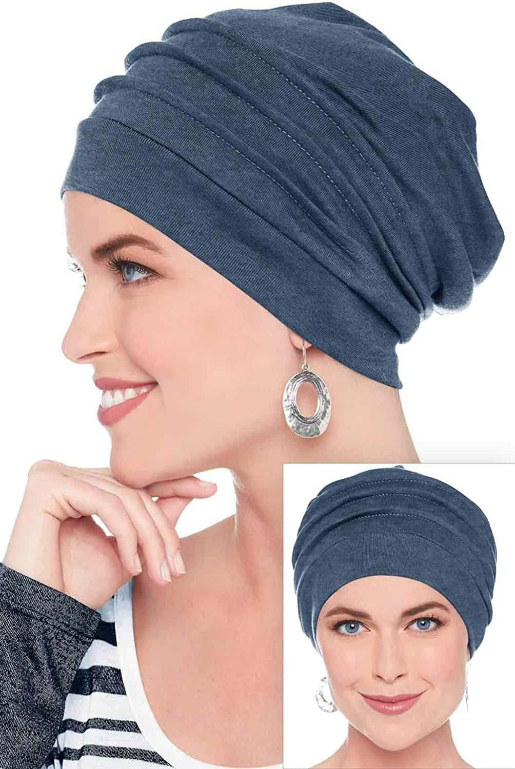 Headcovers Unlimited Slouchy Snood Hat - 100% Cotton Slouchy Beanie Hats for Women Apparel & Accessories > Clothing Accessories > Headwear Headcovers Unlimited Dark Denim One Size