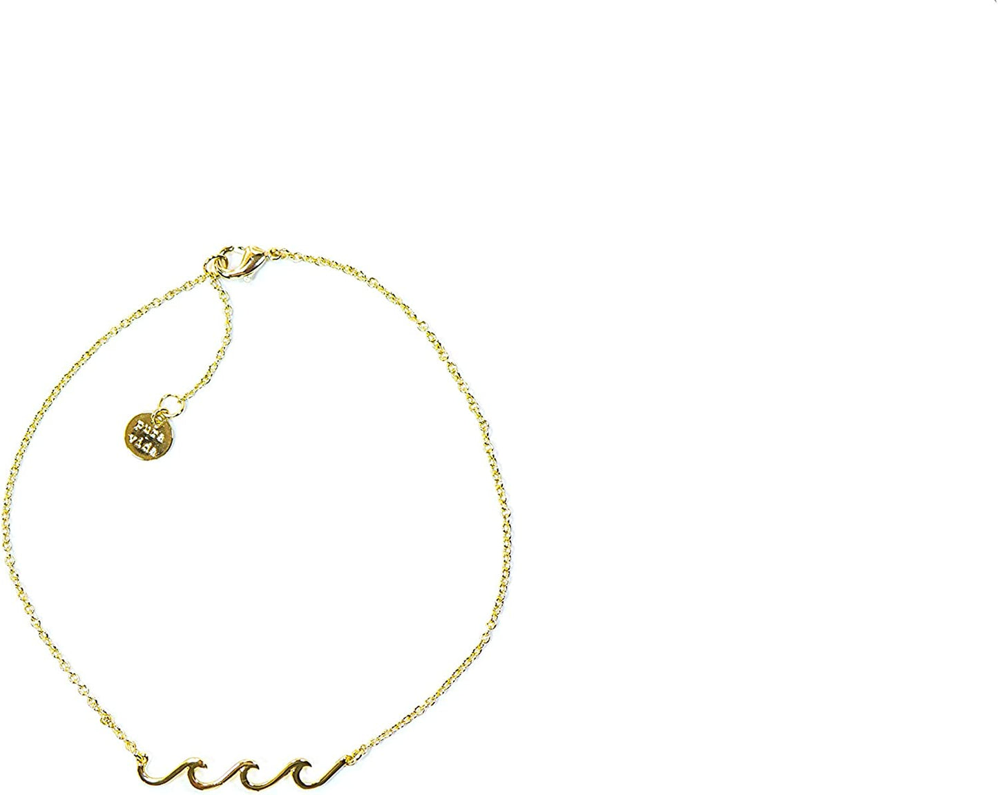 Pura Vida Silver or Gold or Rose Gold Plated Delicate Wave Anklet - Branded Charm, Adjustable Band - Cable Chain Apparel & Accessories > Jewelry > Anklets Pura Vida Gold