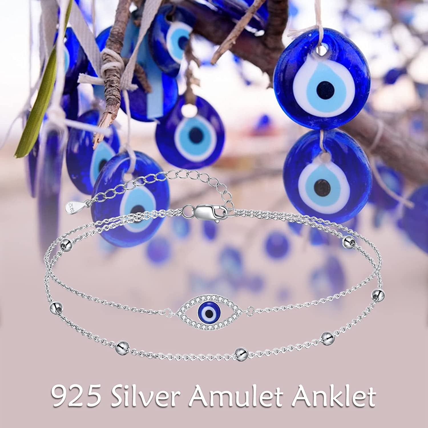 Evil Eye/Hamsa/Moon Star/Sunflower/Cross/Sea Turtle Ankle Bracelet 925 Sterling Silver Adjustable Anklets Jewelry Gifts for Women Apparel & Accessories > Jewelry > Anklets MONGAS