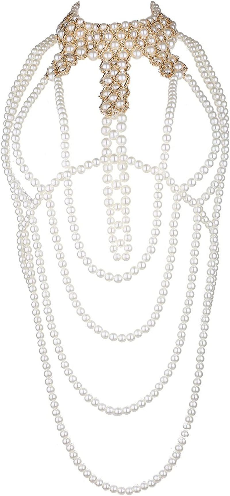 LORYP Pearl Body Chain Necklace for Women - Adjustable Size Pearl Shoulder Chains Fashion Colorfast Pearl Body Chain Jewelry Apparel & Accessories > Jewelry > Body Jewelry LORYP Pearl White-A