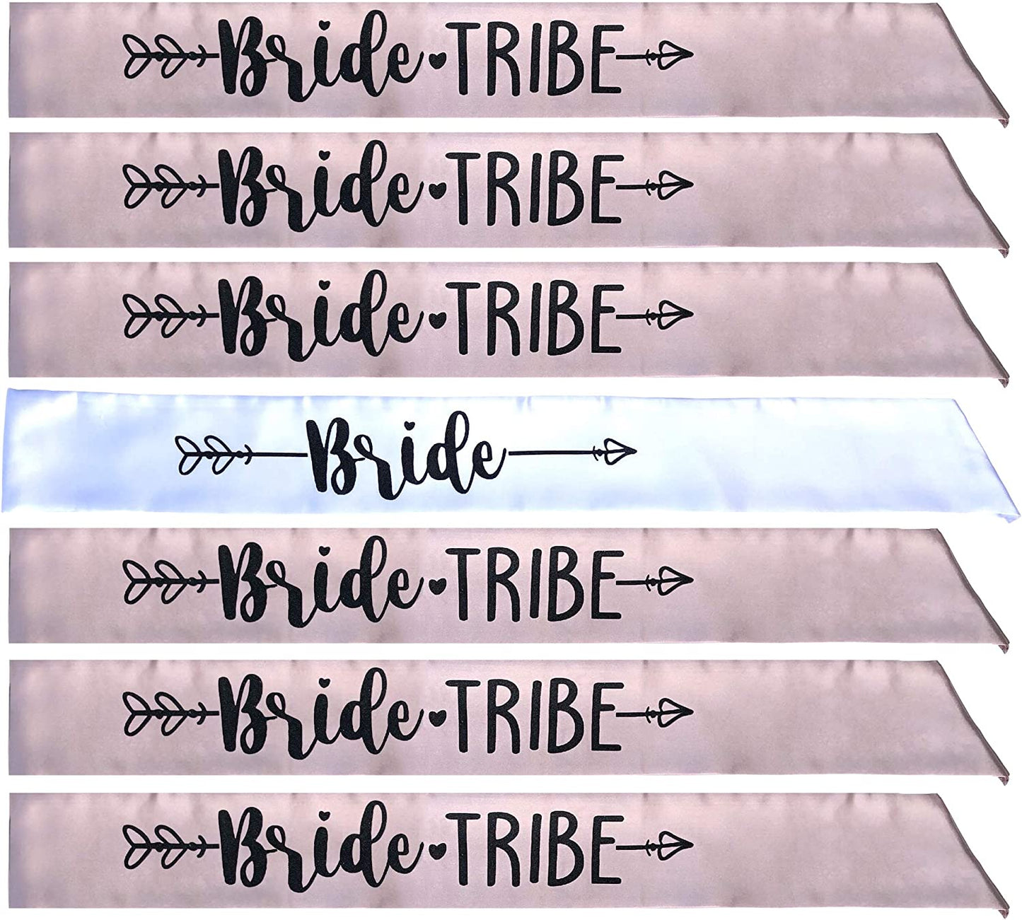 Bride Tribe 7Pc or 10Pc Satin Sash Set - Sophisticated & Fun Party Favors for Bachelorette Party, Bridal Shower & Wedding Party (Dusty Pink & Black, 10Pc Set) Apparel & Accessories > Clothing Accessories > Sashes Bachelorette to Bride Dusty Pink & Black 7pc Set