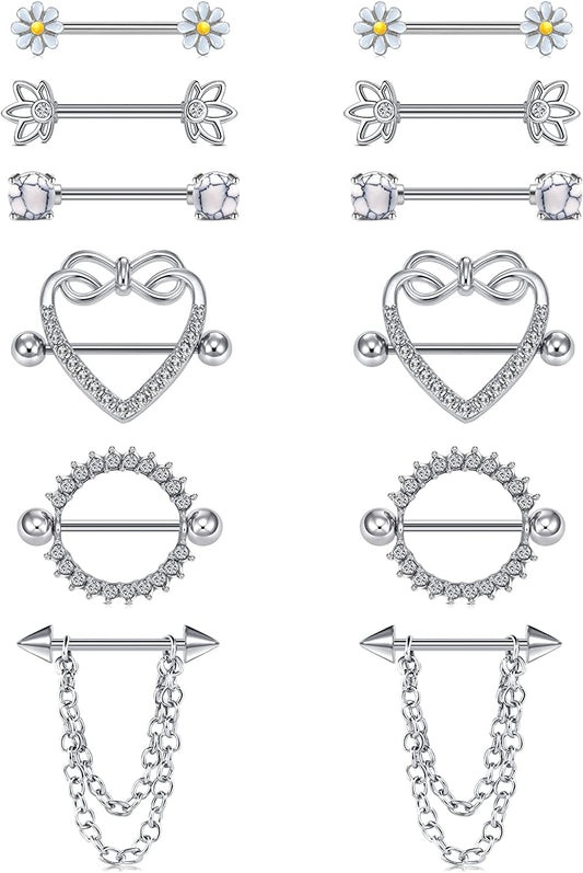 TOKRING 14G 14Mm 16Mm Nipple Rings Surgical Steel Nipple Barbell Nipple Piercing Jewelry for Women Girls Apparel & Accessories > Jewelry > Body Jewelry TOKRING Style C: 16mm silver