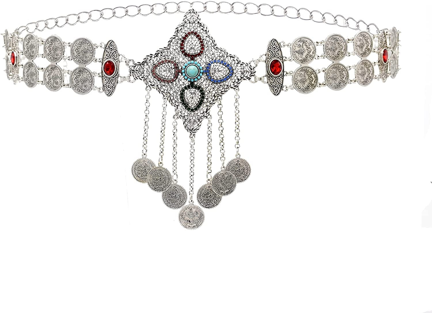 Idealway Vintage Waist Chain Hollow Carving Rhinestone Crystal Body Chain Summer Beach Body Waist Chain Jewelry Apparel & Accessories > Jewelry > Body Jewelry idealway 2 Coin tassels