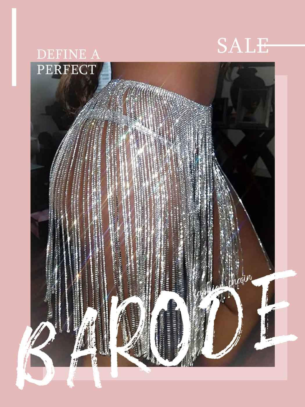 Barode Crystal Tassel Body Chains Belly Dance Skirts Rhinestones Sexy Bikini Summer Beach Hip Waist Chain Nightclub Jewelry Accessories for Women and Girls (Silver) Apparel & Accessories > Jewelry > Body Jewelry Barode