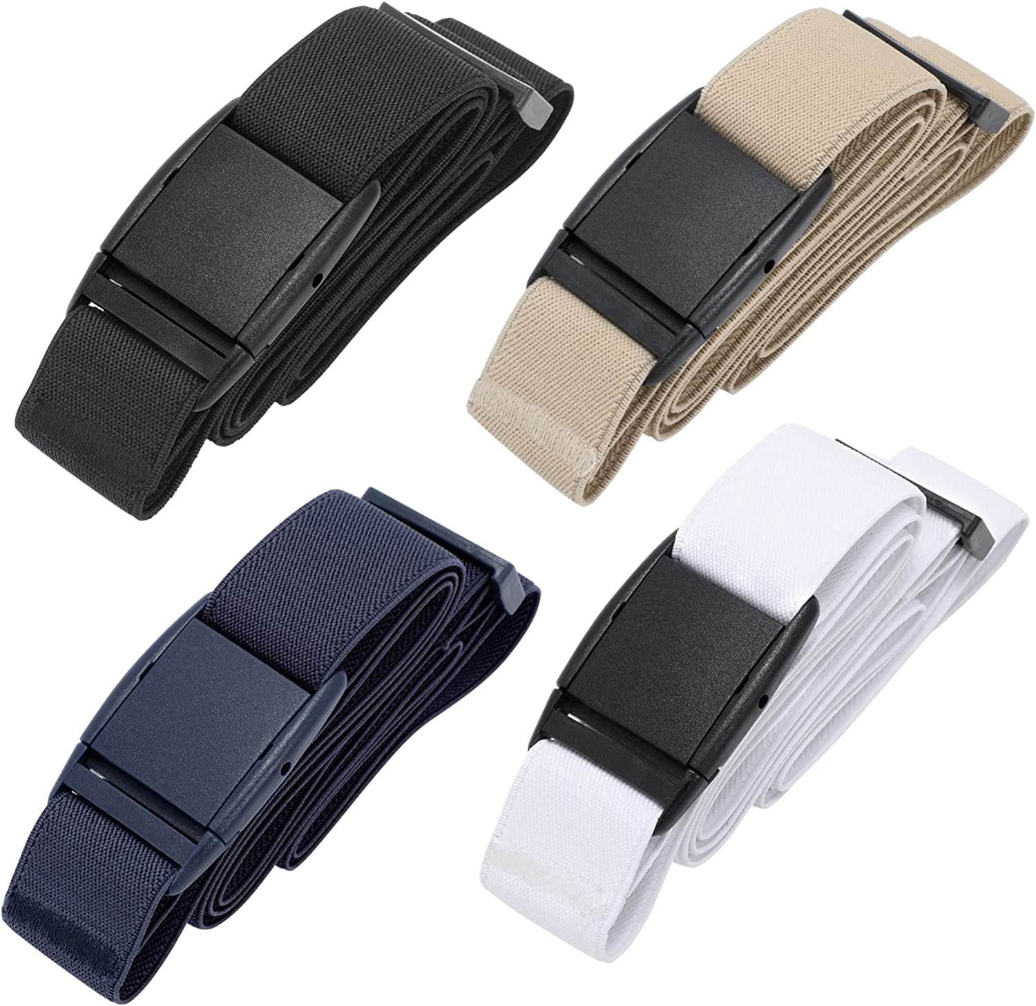 No Show Women Stretch Belt Invisible Elastic Web Strap Belt with Flat Buckle for Jeans Pants Dresses Apparel & Accessories > Clothing Accessories > Belts KYLIE MAX N-black+blue+white+khaki Suit for US Size 16+