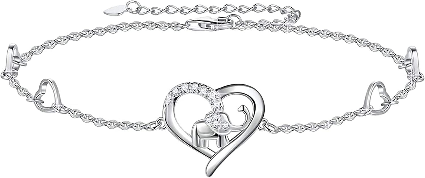 Heart Elephant Anklet 925 Sterling Silver Love Elephant Ankle Bracelet Gift for Women Girlfriend Jewelry(Big Bracelet) Apparel & Accessories > Jewelry > Anklets YZSFMZGE silver 9.7" Anklet/Large Bracelet
