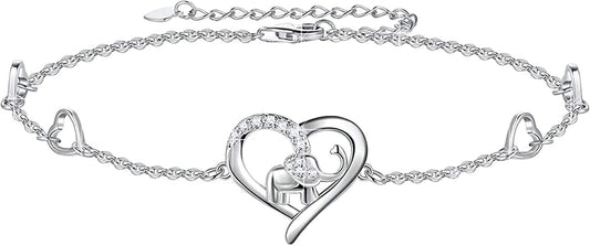 Heart Elephant Anklet 925 Sterling Silver Love Elephant Ankle Bracelet Gift for Women Girlfriend Jewelry(Big Bracelet) Apparel & Accessories > Jewelry > Anklets YZSFMZGE silver 9.7" Anklet/Large Bracelet