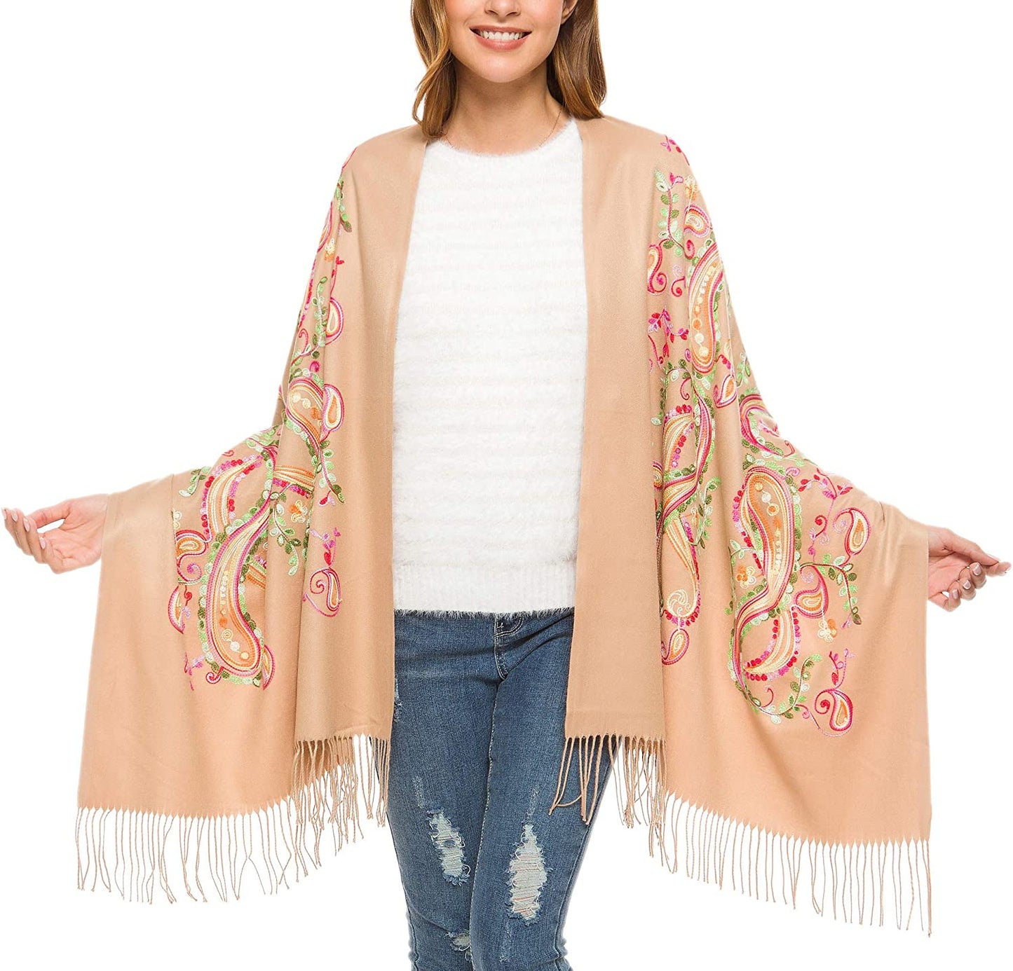 Women'S Embroidered Oversize Tassel Shawl Scarf Wraps for Women Apparel & Accessories > Clothing Accessories > Scarves & Shawls Urban CoCo