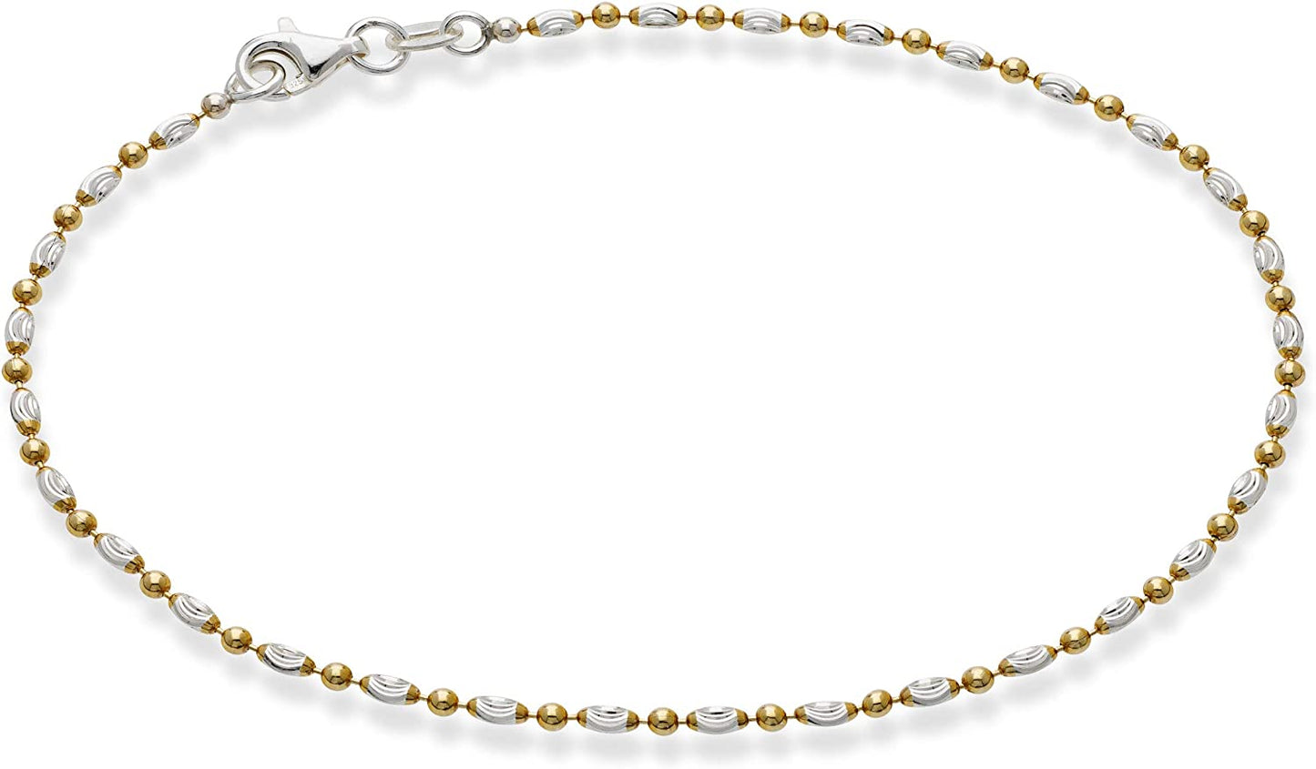 Miabella 925 Sterling Silver Diamond-Cut Oval and round Bead Ball Chain Anklet Ankle Bracelet for Women Teen Girls, Made in Italy Apparel & Accessories > Jewelry > Anklets Miabella yellow-gold-plated-silver Length 9 Inches (Small)