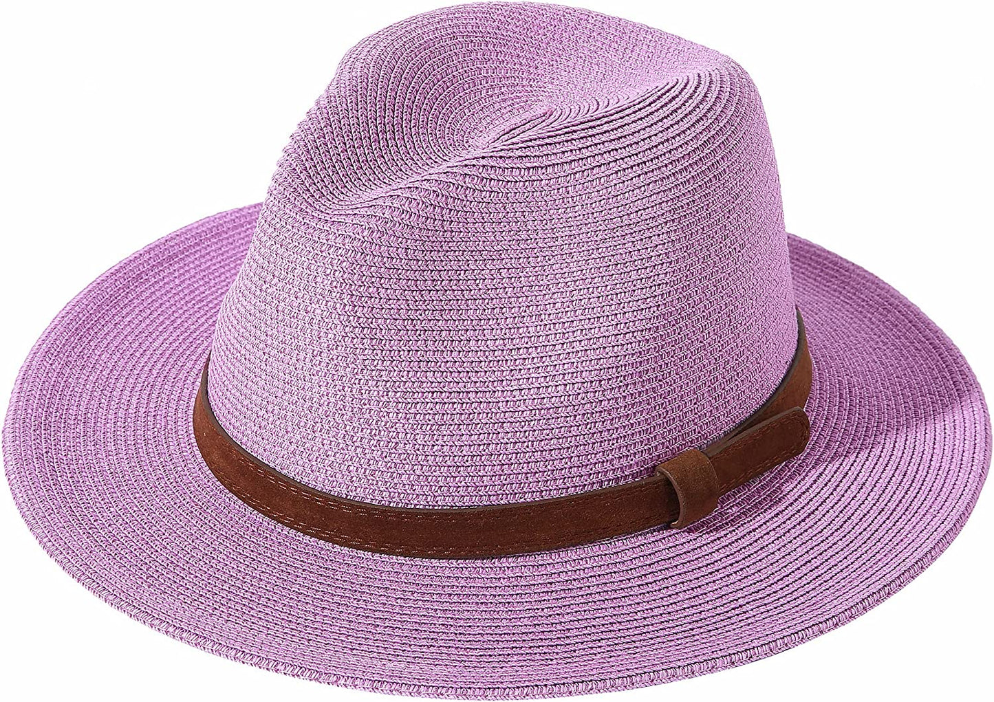JOYEBUY Womens UPF50 Foldable Summer Straw Hat Wide Brim Fedora Sun Beach Hat Apparel & Accessories > Clothing Accessories > Hats JOYEBUY Y-brown Belt Purple