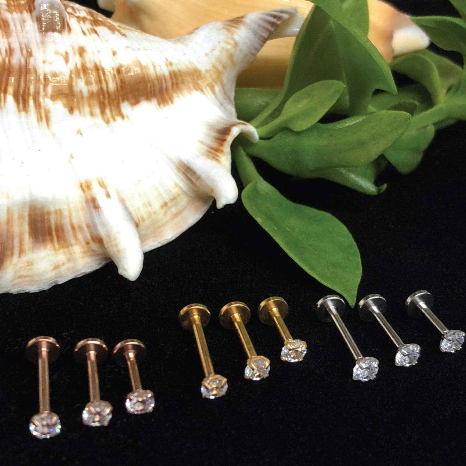 Bodyj4You 3PC Labret Tragus Stud Earrings | 16G Surgical Stainless Steel CZ Crystal | Monroe Helix Cartialge Conch Medusa Lip | Body Piercing Jewelry Set Apparel & Accessories > Jewelry > Body Jewelry BodyJ4You