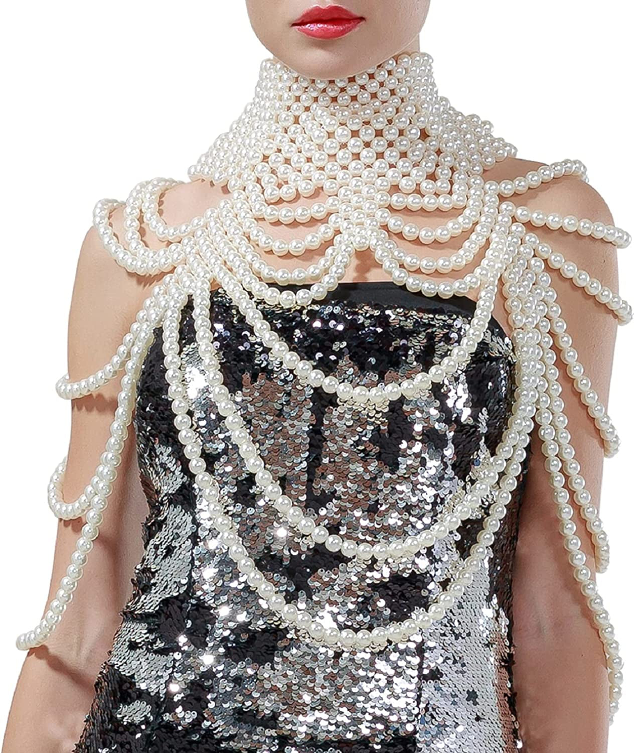 Pearl Body Chain Jewelry for Women - Fashion Handmade Pearl Body Chain Shoulder Necklace Bra Apparel & Accessories > Jewelry > Body Jewelry Maijiao Style 4-White