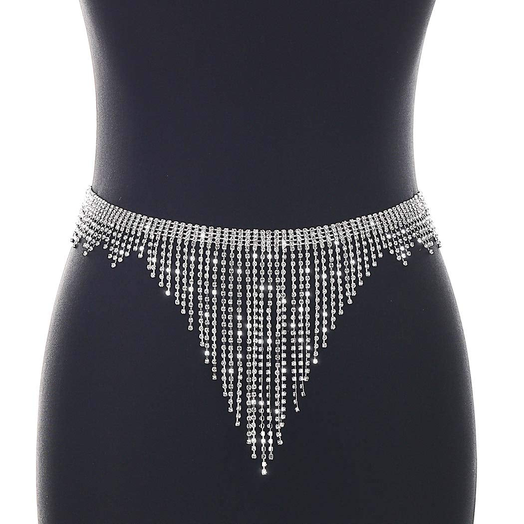 Sethain Boho Rhinestone Body Chain Silver Shiny Crystal Underwear Waist Chain Tassel Bikini Panties Nightclub Body Jewelry Accessories for Women and Girls Apparel & Accessories > Jewelry > Body Jewelry Sethain