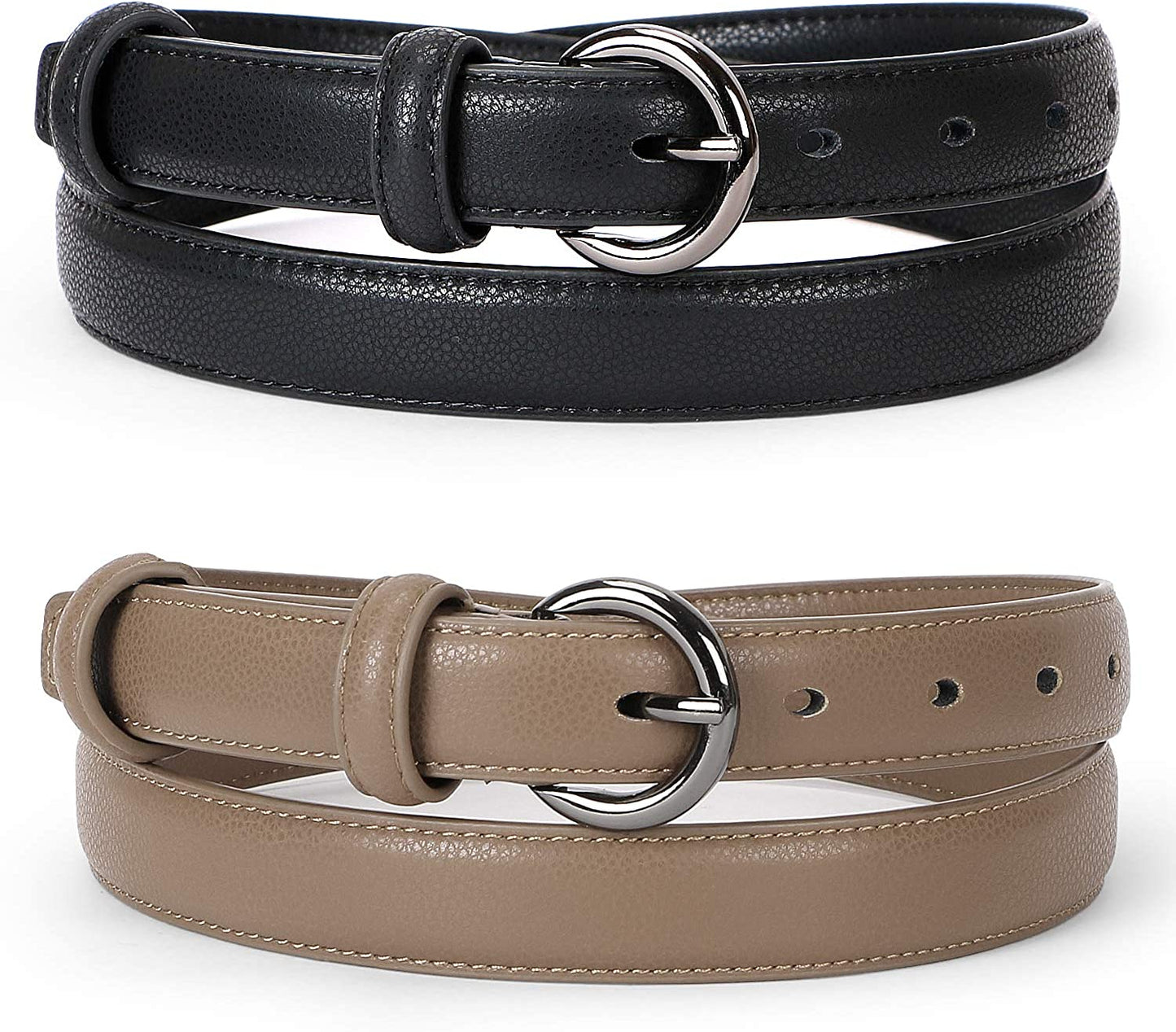 WERFORU 2 Pack Women Leather Belt Waist Skinny Dress Belts Solid Pin Buckle Belt for Jeans Pants Apparel & Accessories > Clothing Accessories > Belts WERFORU E-black/Beige Fit Size 41"-45"