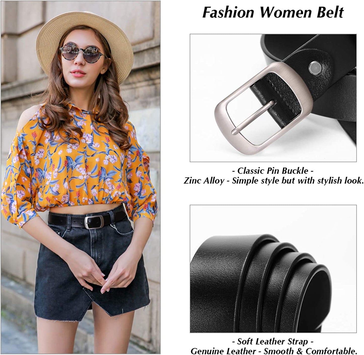 Fashion Womens Leather Belts SUOSDEY with Pin Buckle Waist Belt for Jeans Pants Apparel & Accessories > Clothing Accessories > Belts SUOSDEY