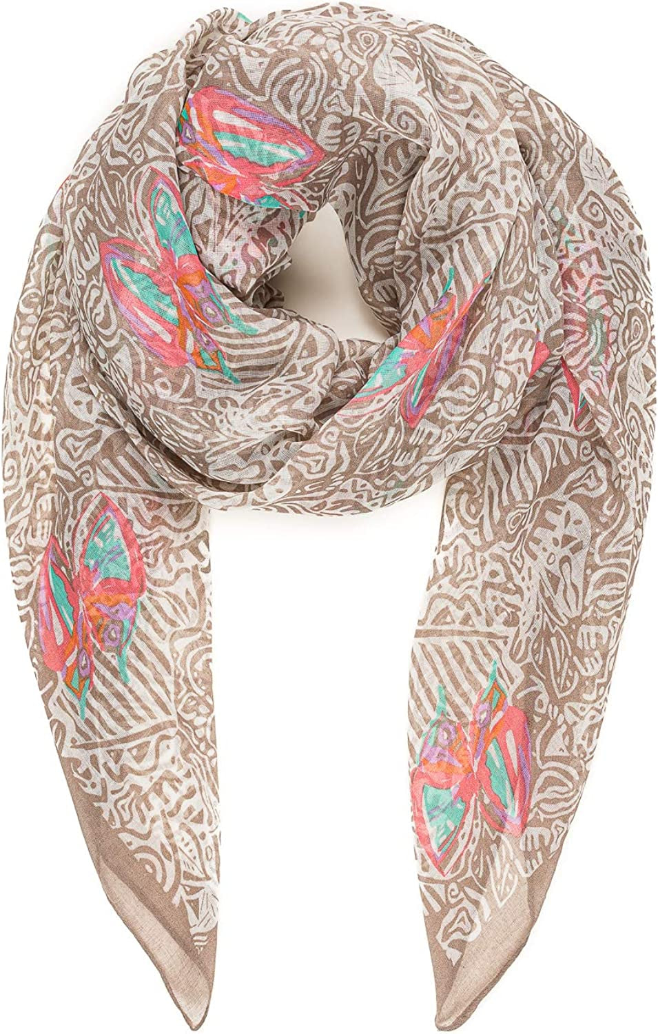 Scarf for Women Lightweight Floral Flower Scarves for Spring Spring Fall Winter Shawl Wrap Apparel & Accessories > Clothing Accessories > Scarves & Shawls MELIFLUOS DESIGNED IN SPAIN Barcelona Collections 39 - Beige Geometric Pattern