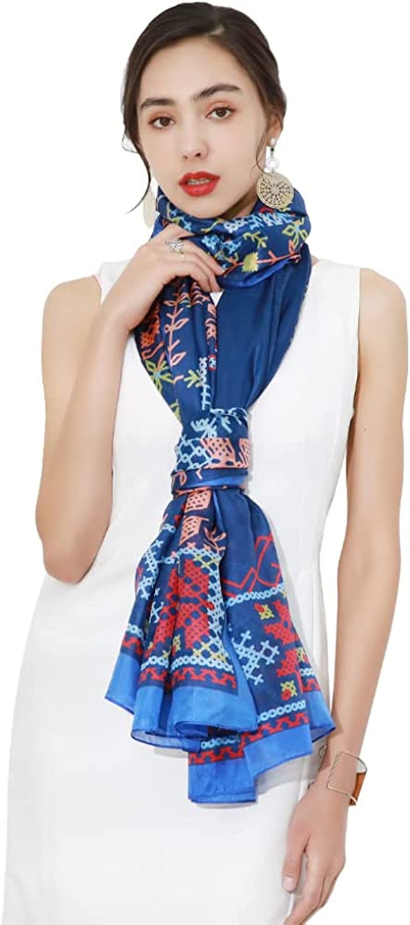 DANA XU Women'S Mulberry Satin Silk Fashion Summer Shawls Large Size Floral Scarf Oversize Soft Wraps for Evening Dresses Apparel & Accessories > Clothing Accessories > Scarves & Shawls DANA XU 21 Blue