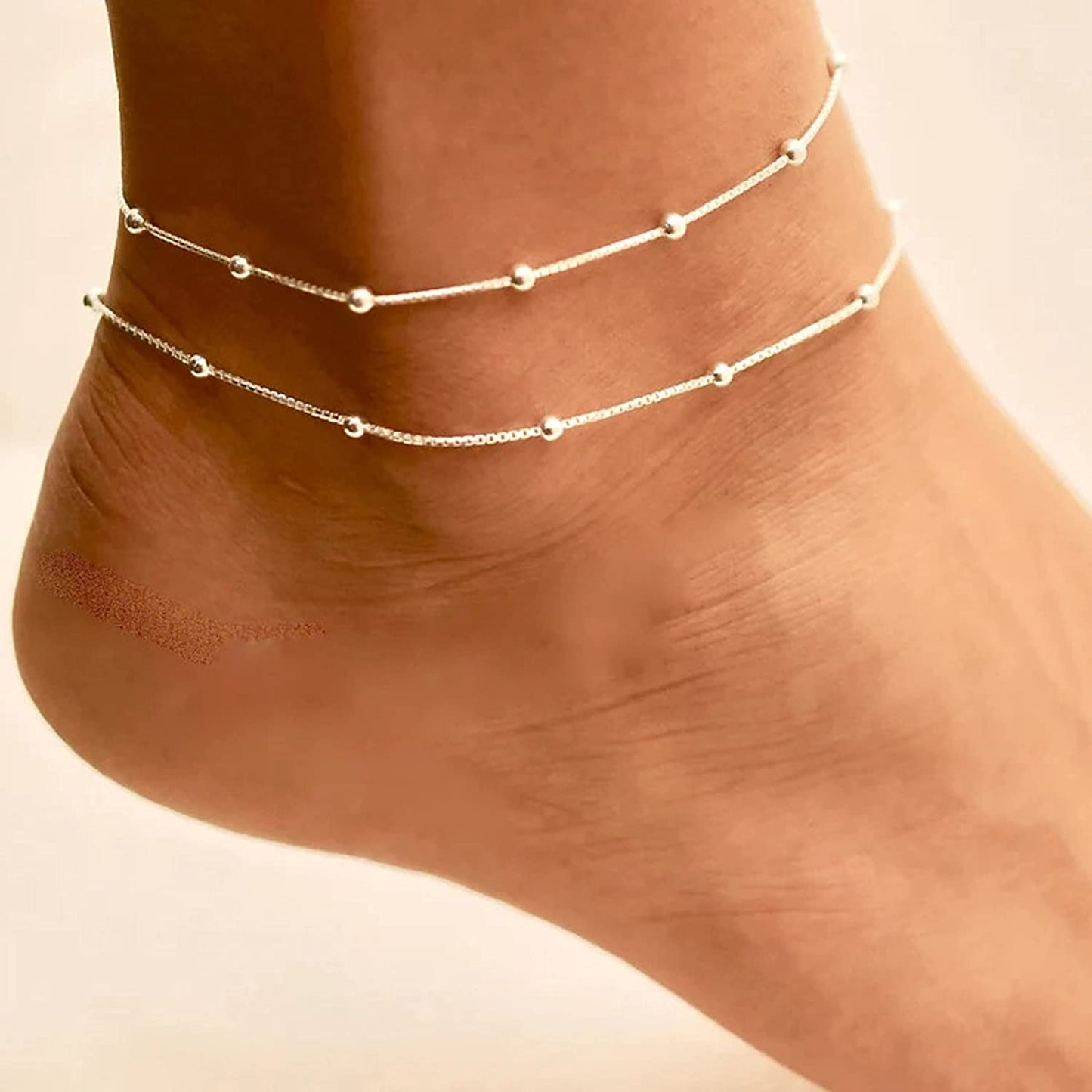 Pencros Dainty Layered Anklet,14K Gold Filled Cute Beads Satellite Chain Heart Boho Adjustable Anklets for Women Teen Girls Apparel & Accessories > Jewelry > Anklets Pencros