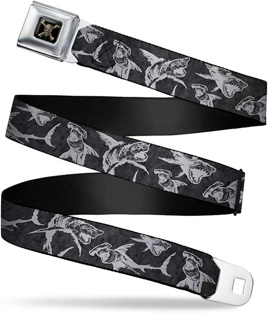 Buckle-Down Disney Belt, Seatbelt Buckle Belt, Pirates Ghost Sharks Black Grays, Mens Womens Kids Adjustable Apparel & Accessories > Clothing Accessories > Belts Buckle-Down