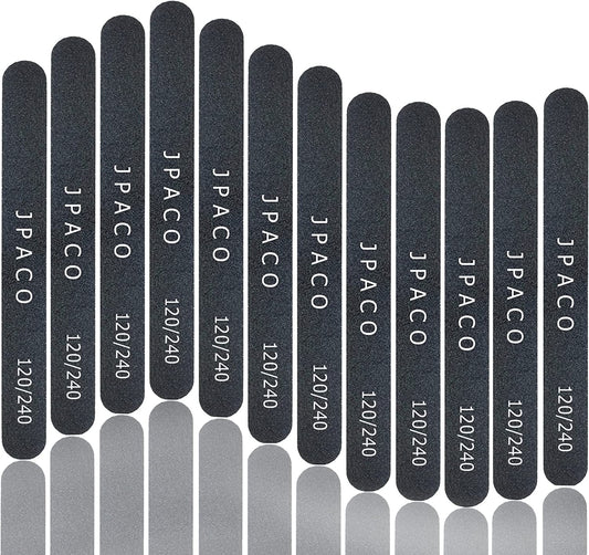 Nail Files 120 240 Grit for Natural Acrylic Poly Nail Extension Gel Nails Double Sided Black Washable Professional Set Manicure Tools (12 Pack) by JPACO Health & Beauty > Personal Care > Cosmetics > Cosmetic Tools > Nail Tools JPACO