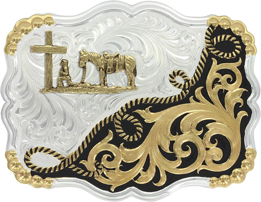 Montana Silversmiths Men'S Two Tone Half-N-Half Buckle Black One Size Apparel & Accessories > Clothing Accessories > Belt Buckles Montana Silversmiths