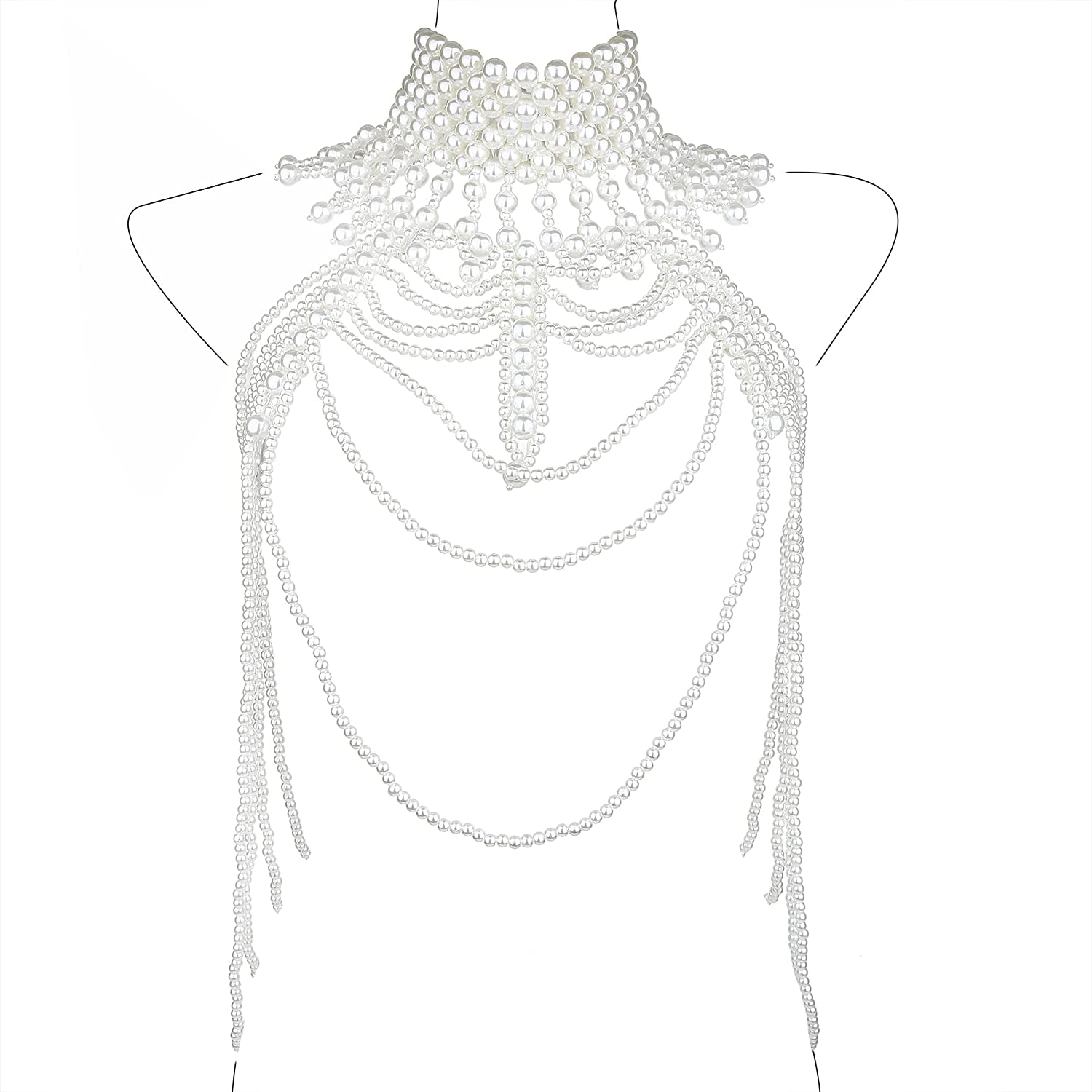 Ccbodily Pearl Body Chain Bra - Fashion Shoulder Necklaces Bra Chain Body Jewelry Apparel & Accessories > Jewelry > Body Jewelry CCbodily E-WHITE